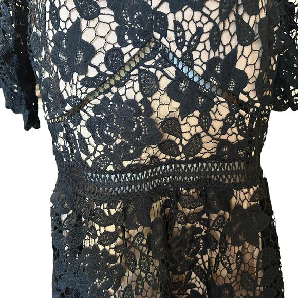 Little Black Dress Lace Overlay Cream Lining Knee Ruffles Layered SZ 14 BooHoo - Picture 4 of 12